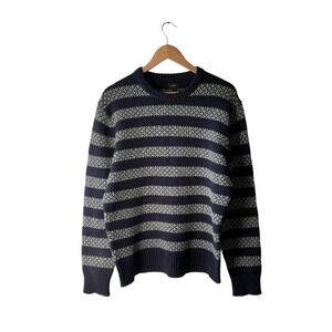J. Crew Men's Size L Blue and Gray Striped 100% Lambswool Sweater